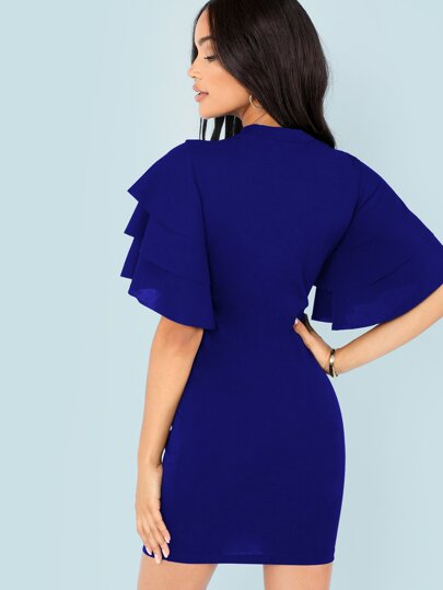 Tiered Flounce Sleeve Bodycon Dress