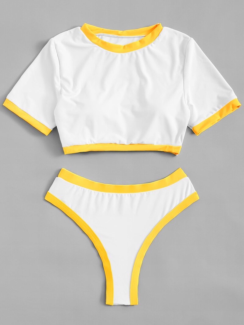 

Contrast Trim Two Piece Swimwear, White