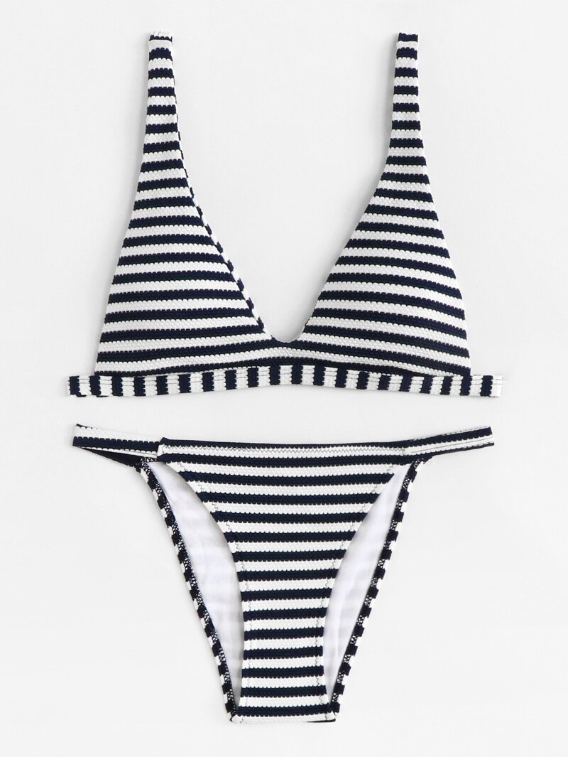 

Striped Bikini Set, Black and white