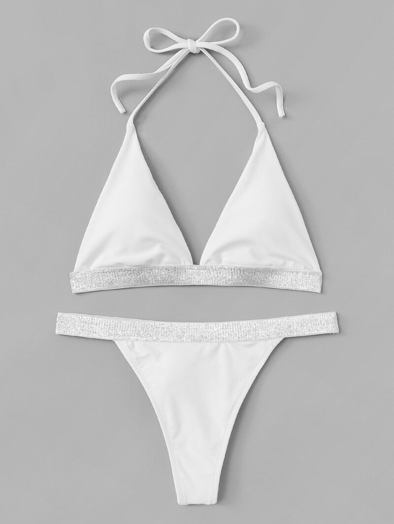 

Glitter Trim Bikini Set, White