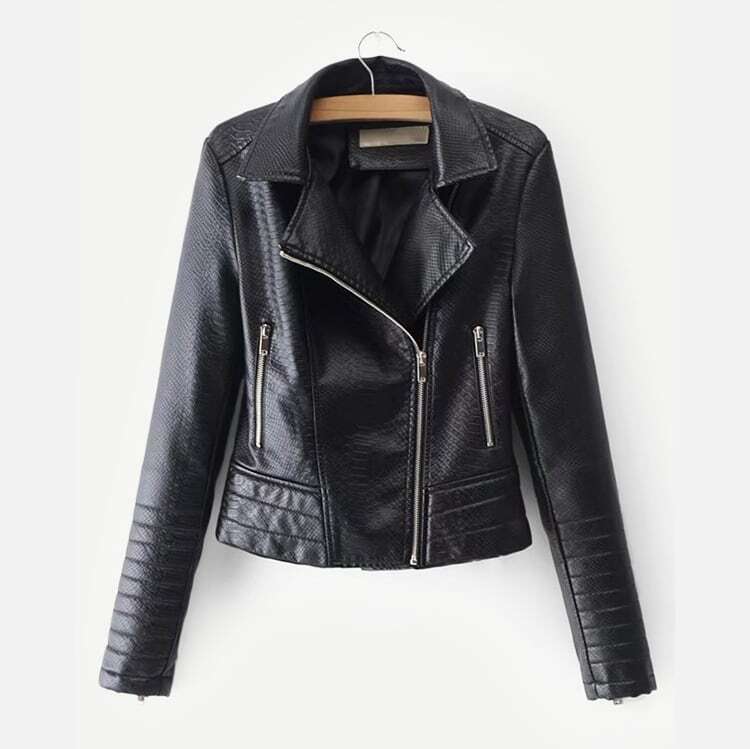 

Faux Leather Croc Biker Jacket, Black