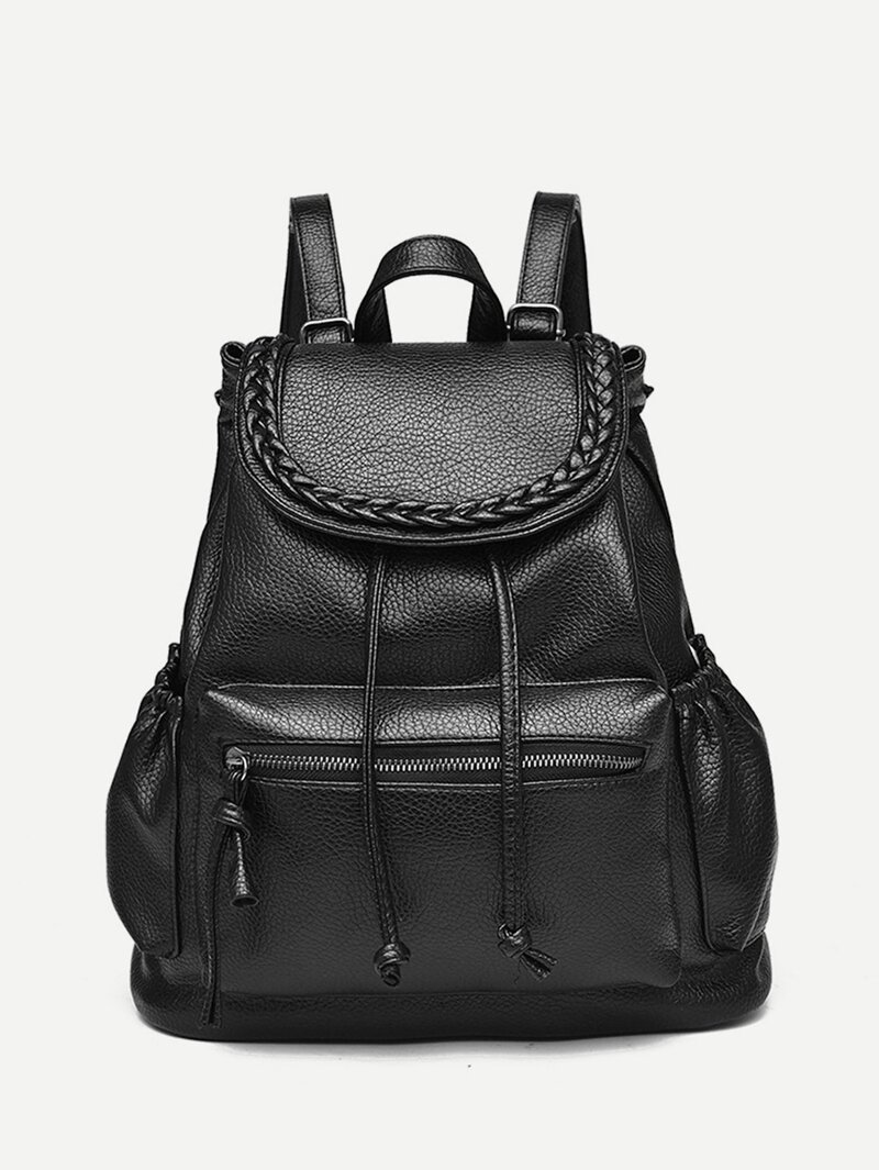 

Braided Detail PU Backpack, Black