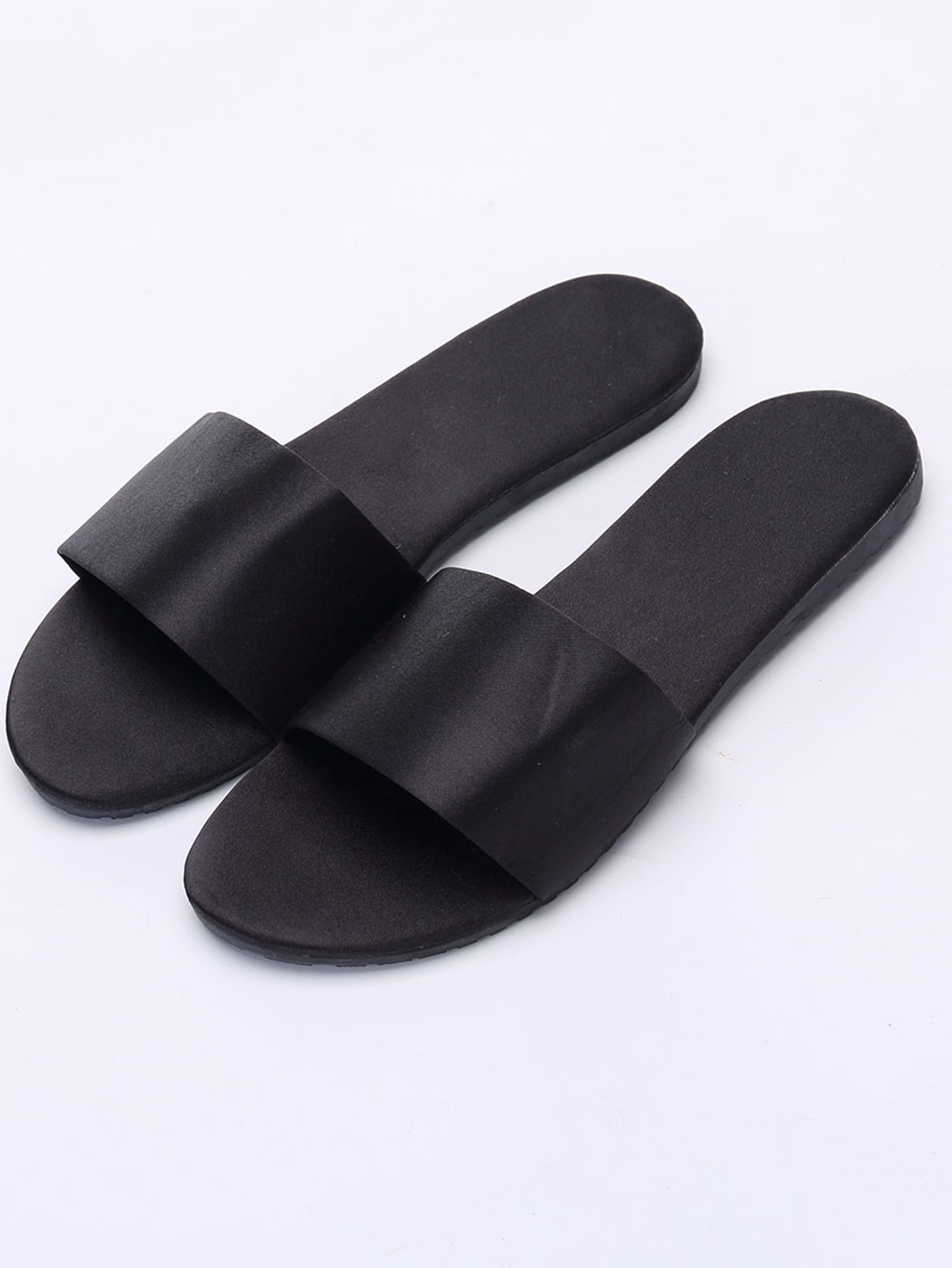 satin open toe flat slippers
