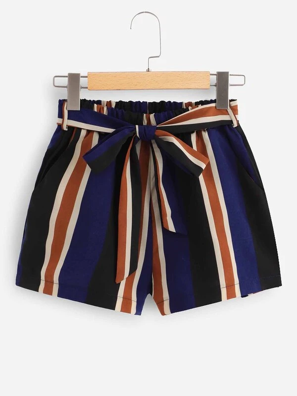 tie waist striped shorts