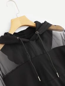 Sudadera con capucha con parte transparente - Negro - Ver 3