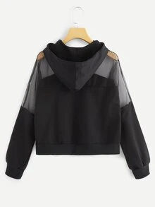 Sudadera con capucha con parte transparente - Negro - Ver 2