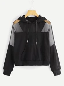 Sudadera con capucha con parte transparente - Negro - Ver 1