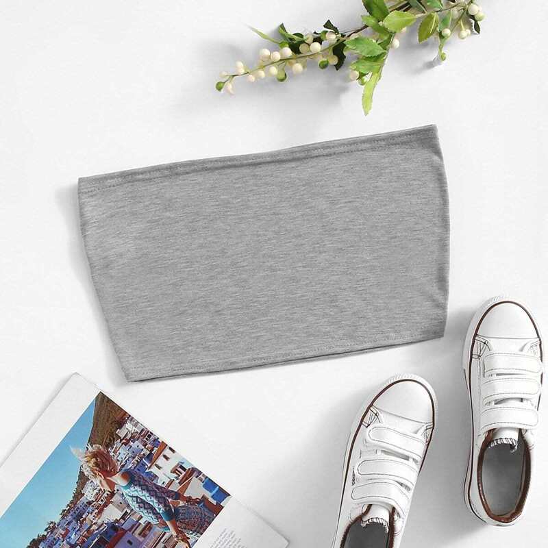 

Solid Crop Tube Top, Grey