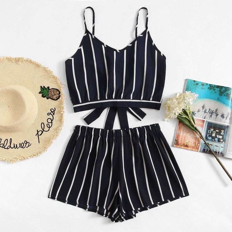

Striped Knot Cami Top With Shorts, Navy