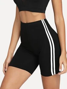 SHEIN EZwear 側邊拼接條紋緊身短褲