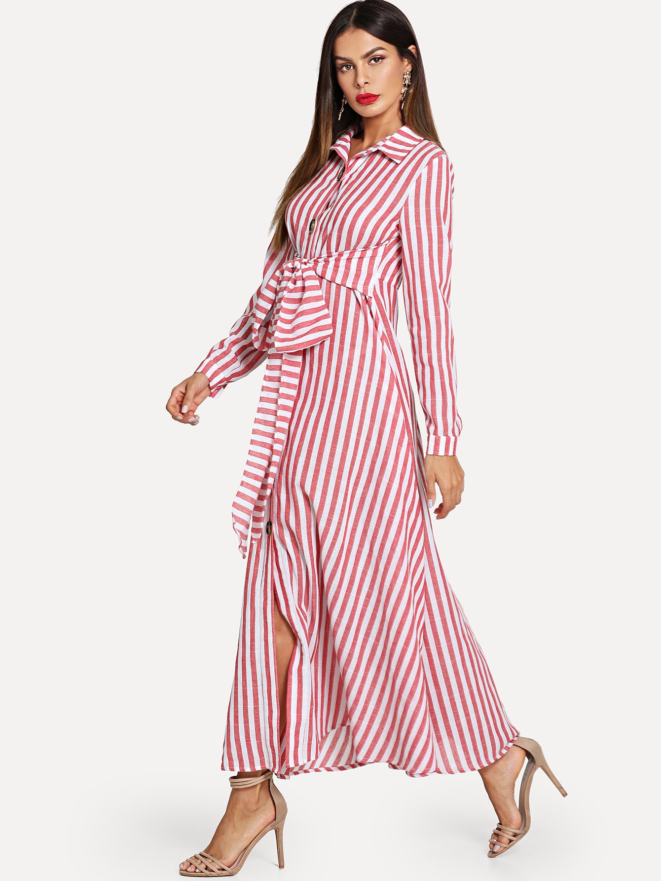 Robe chemisier rayée avec ceinture SHEIN France