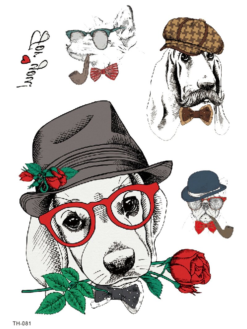 

Dog Pattern Tattoo Sticker, Multicolor