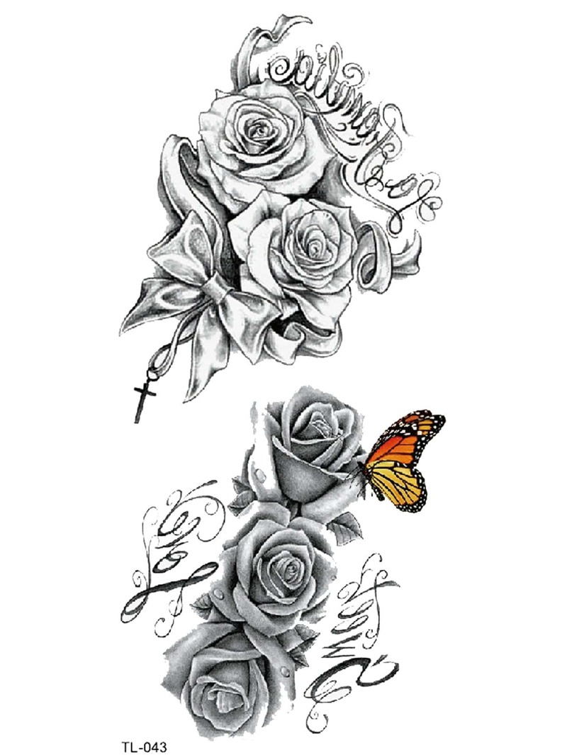 

Flower & Butterfly Tattoo Sticker, Black