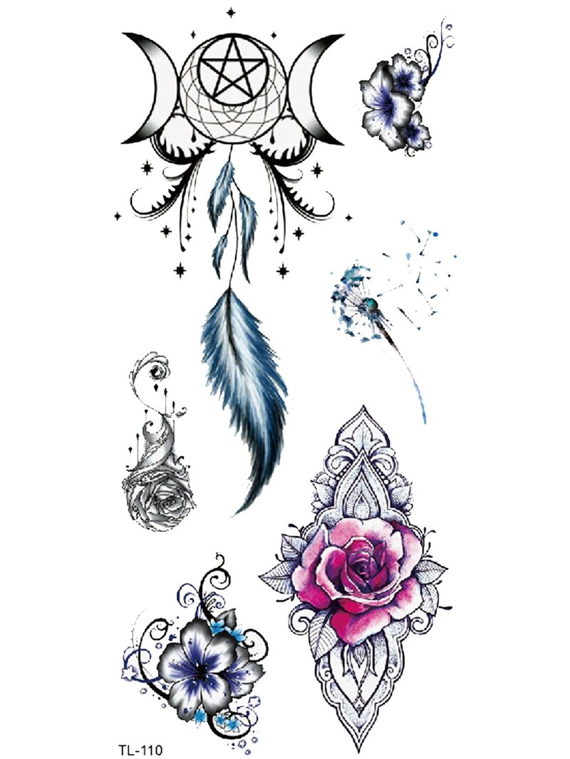 

Moon & Feather Tattoo Sticker, Multicolor