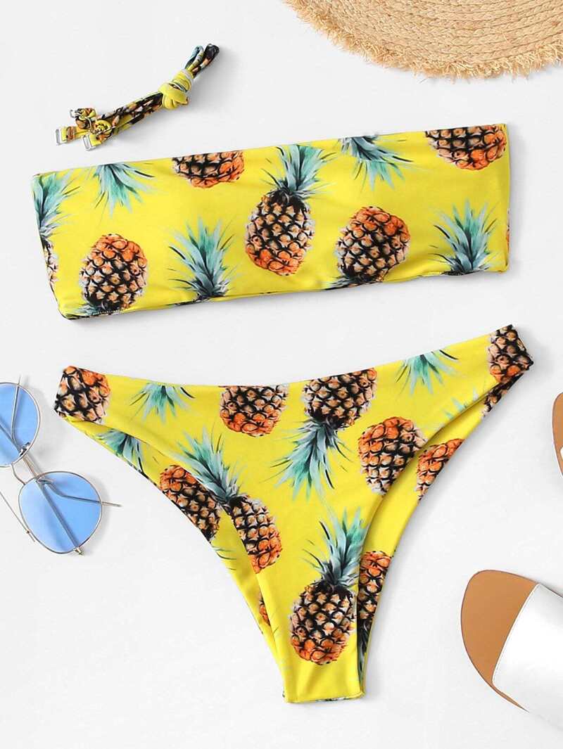 Con De Bikini Estampado Bandeau Piñas 5R3jqAcLS4