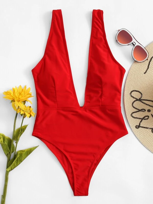 Plunging One Piece Swimsuit Shein Usa