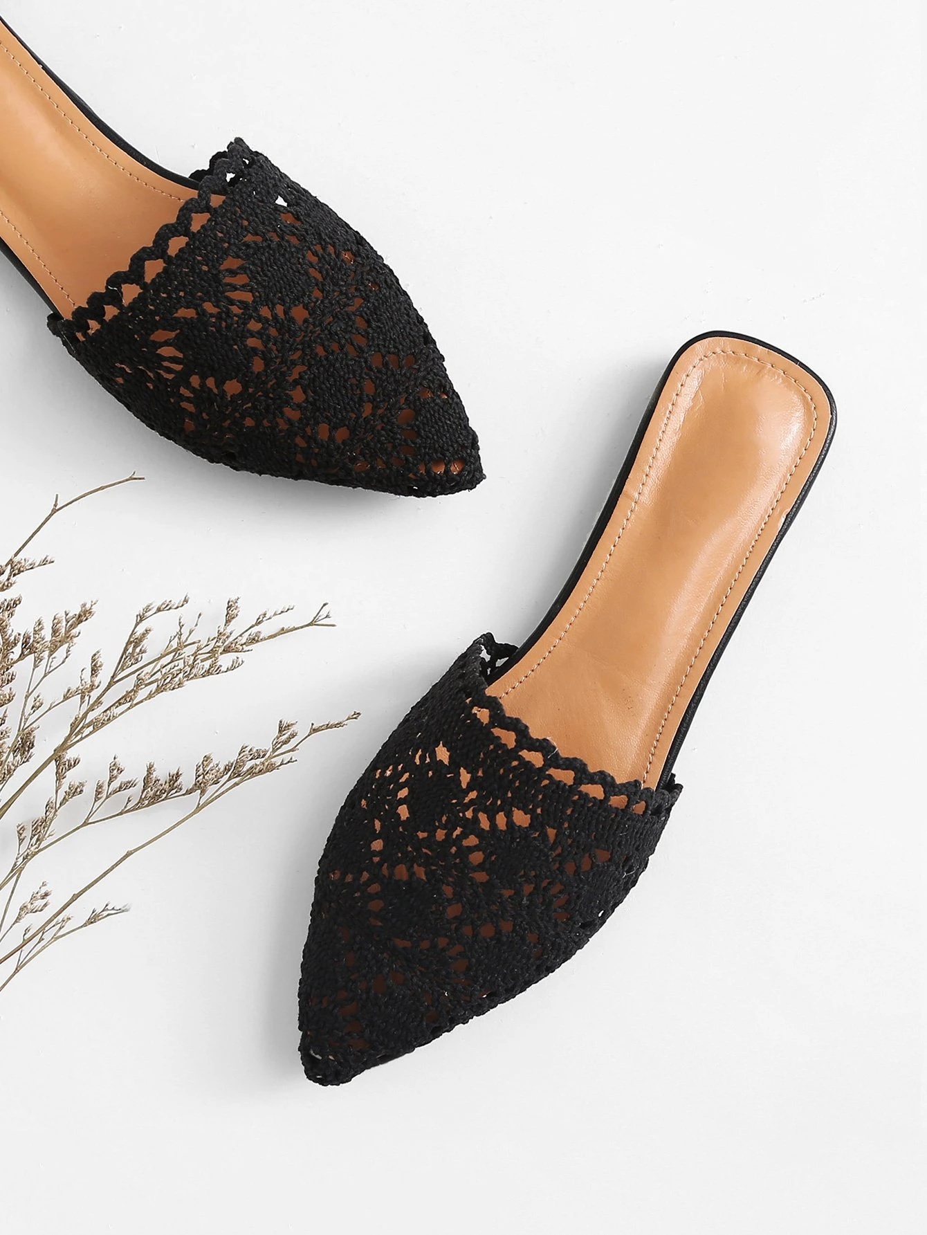 lace crochet flat mules