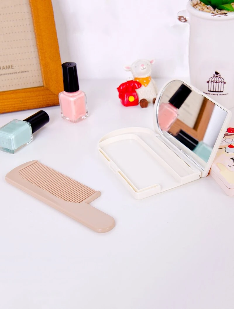 Mirror Attached Organizer With Comb 1pcfor Women Romwe