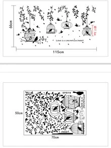 Cages & Bird Wall Sticker, Self Adhesive Wall Art Decal For Home Decor,Stickers,Wall Decal, Vinyl Decal For Home Decorations,Spring Decoration Items Refresh Your Home,Rama Decoration Stickers Gifts Birthday Graduation - Black - View 2