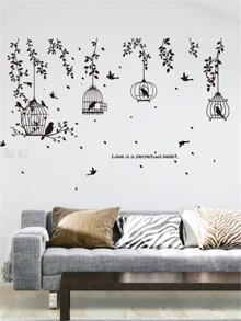 Cages & Bird Wall Sticker, Self Adhesive Wall Art Decal For Home Decor,Stickers,Wall Decal, Vinyl Decal For Home Decorations,Spring Decoration Items Refresh Your Home,Rama Decoration Stickers Gifts Birthday Graduation - Black - View 4