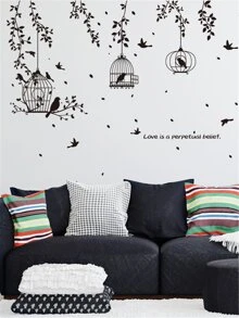 Cages & Bird Wall Sticker, Self Adhesive Wall Art Decal For Home Decor,Stickers,Wall Decal, Vinyl Decal For Home Decorations,Spring Decoration Items Refresh Your Home,Rama Decoration Stickers Gifts Birthday Graduation - Black - View 5