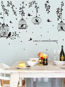 Cages & Bird Wall Sticker, Self Adhesive Wall Art Decal For Home Decor,Stickers,Wall Decal, Vinyl Decal For Home Decorations,Spring Decoration Items Refresh Your Home,Rama Decoration Stickers Gifts Birthday Graduation - Black - View 1
