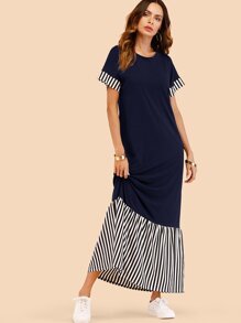 Vertical-Striped Patchwork Dress