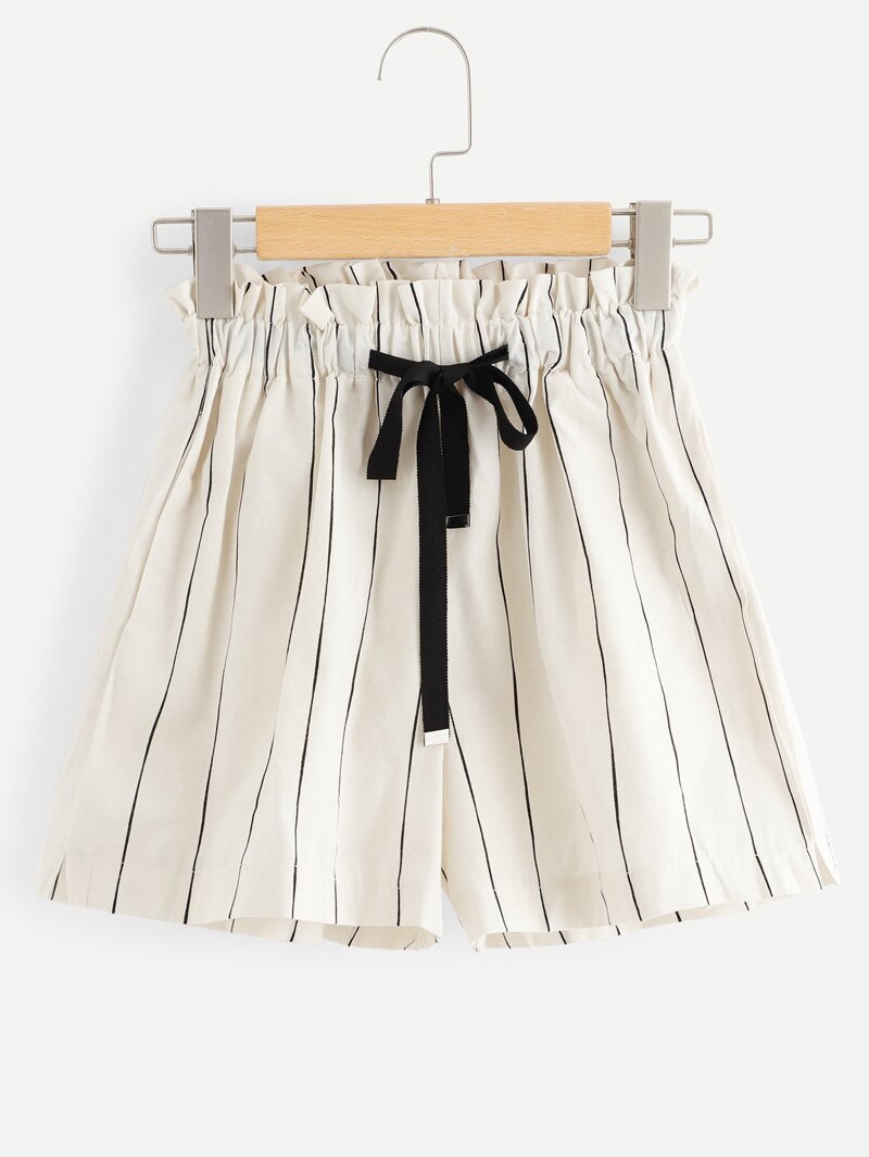 

Striped Drawstring Waist Shorts, Beige