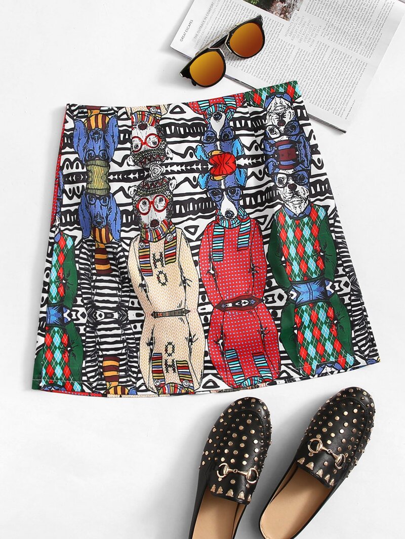 

Animal Print Zip Back Skirt, Multicolor