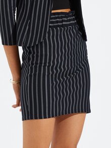 Wide Waistband Striped Bodycon Skirt