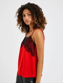 Red Lace Trim Cami - Red - View 3