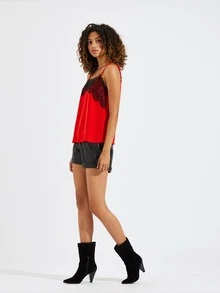 Red Lace Trim Cami - Red - View 4