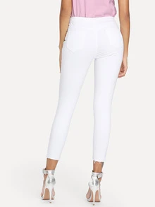 SHEIN ג'ינס קרעים - לבן - ראה 2