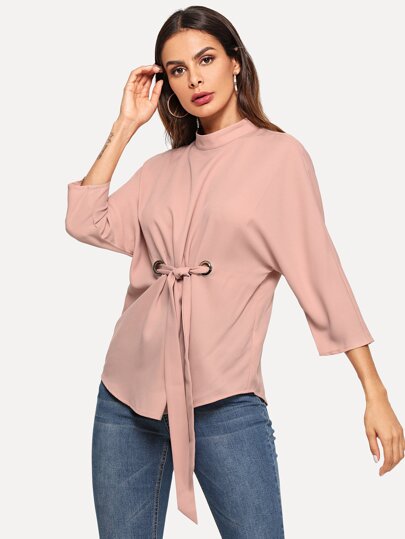 Keyhole Back Lace Up Front Mock Top pictures