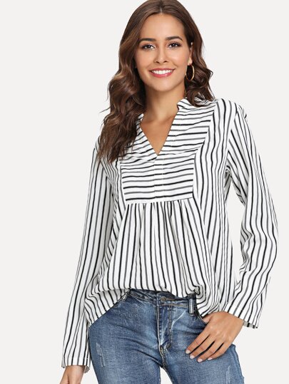 V Neck Striped Print Blouse pictures