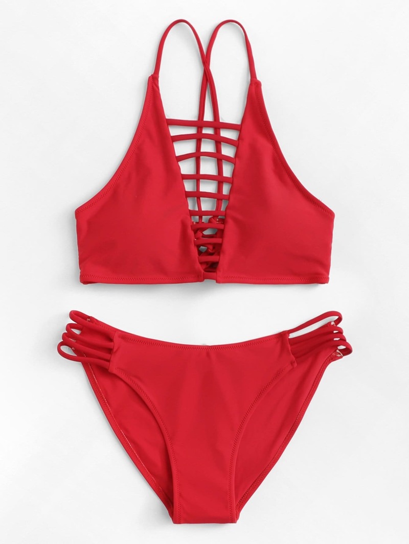 

Ladder Cut Out Bikini Set, Red