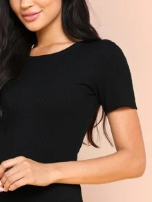 SHEIN Solid Form Fitting Bodysuit - Black - View 4