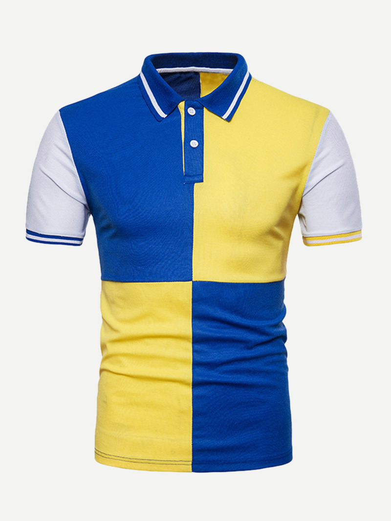 

Men Cut And Sew Panel Polo Shirt, Multicolor