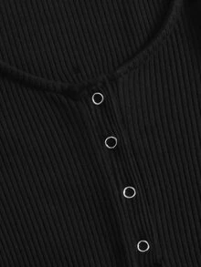 SHEIN Unity Solid Ring Detail Bodysuit - Black - View 3