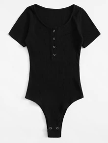 SHEIN Unity Solid Ring Detail Bodysuit - Black - View 5