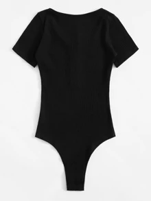 SHEIN Unity Solid Ring Detail Bodysuit - Black - View 2