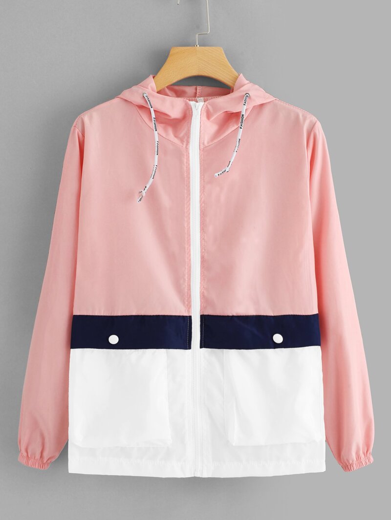 

Color Block Hooded Zip Up Jacket, Multicolor
