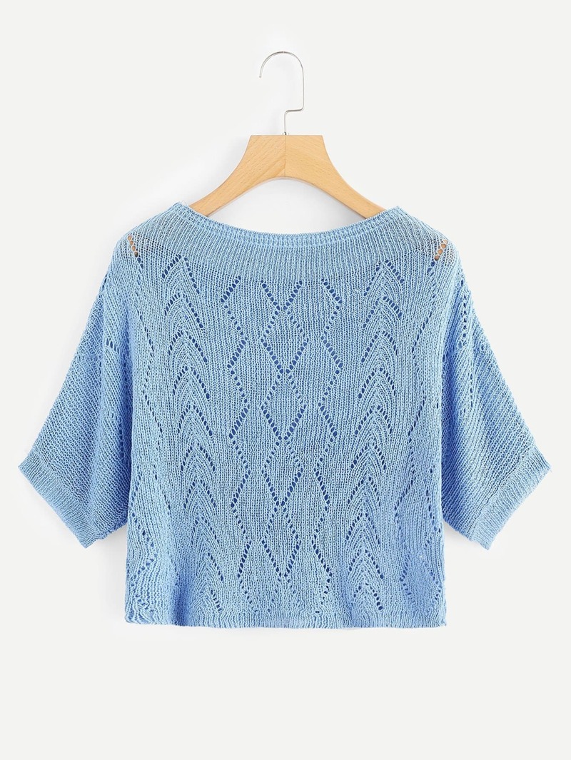 

Boat Neck Hollow Jumper, Blue