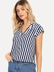 SHEIN LUNE 海軍藍休閒條紋襯衫 - 藏蓝色 - 查看 3