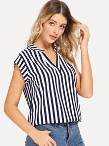 SHEIN LUNE 海軍藍休閒條紋襯衫 - 藏蓝色 - 查看 4