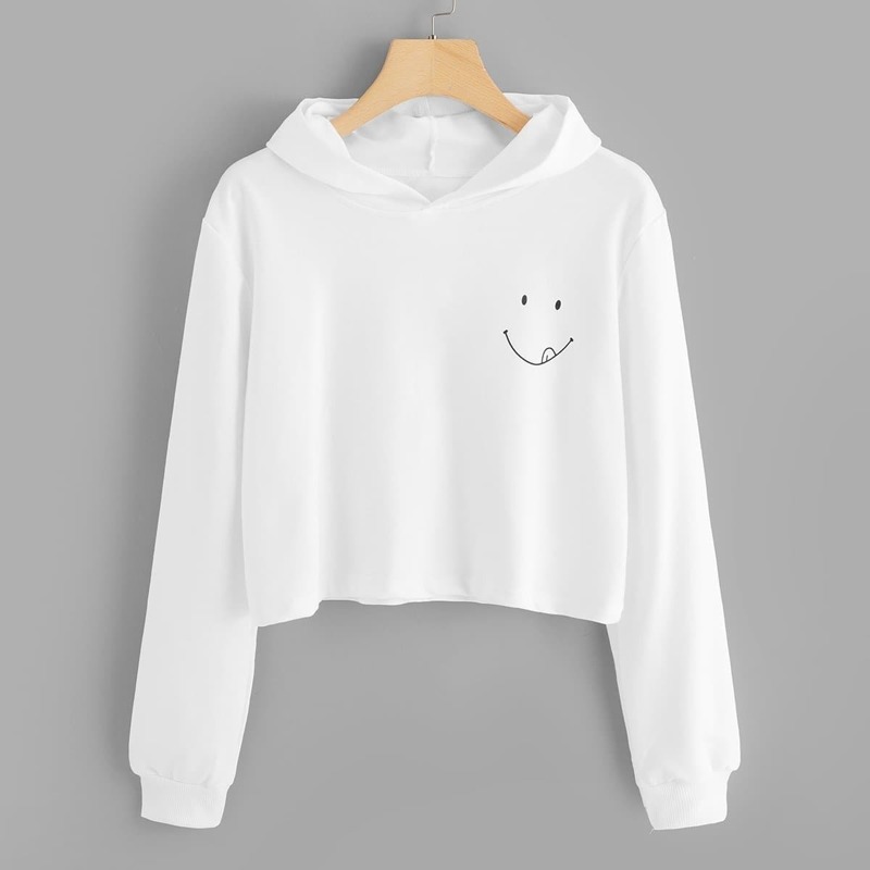 

Smile Print Crop Hoodie, White