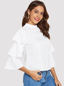 Layered Sleeve Stand Collar Top