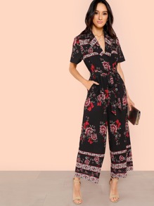 Waist Knot Halter Neck Floral Jumpsuit