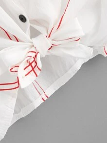 白色休閒鈕扣格子襯衫 - 白色 - 查看 3