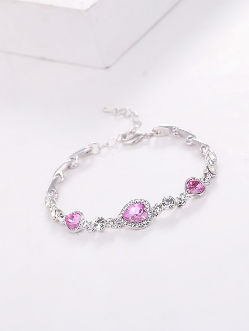 

Rhinestone Heart Design Gold Plated Bracelet, Pink